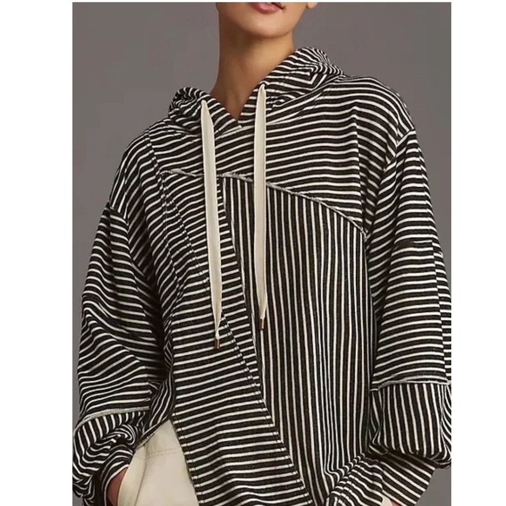 Pilcro Black and White Striped Hooded Sweatshirt